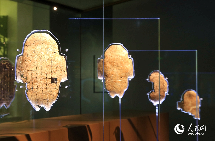 殷墟博物館展出的甲骨文。人民網(wǎng)記者 慎志遠 攝