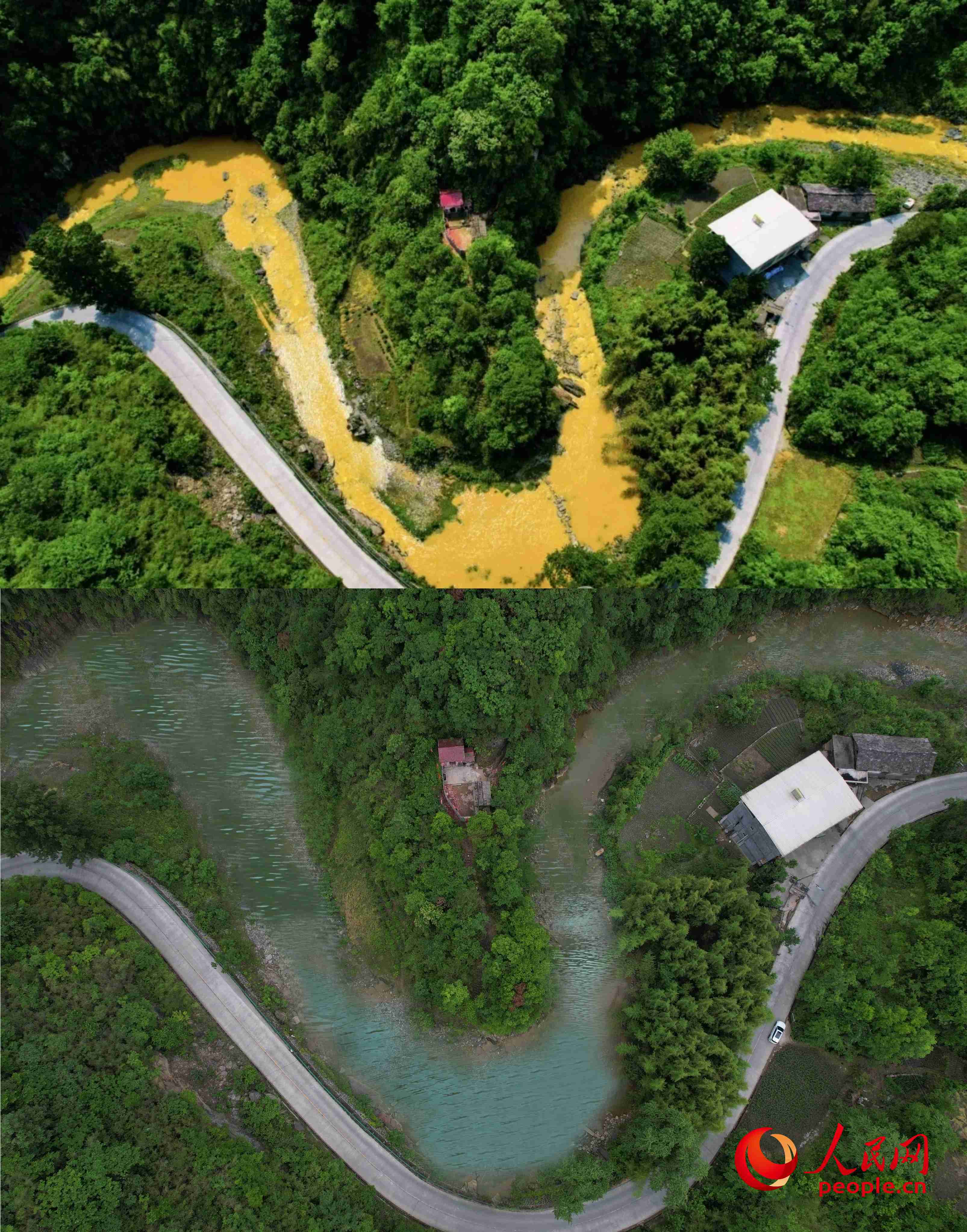 厚子河仇家灣河段治理前后。受訪者供圖